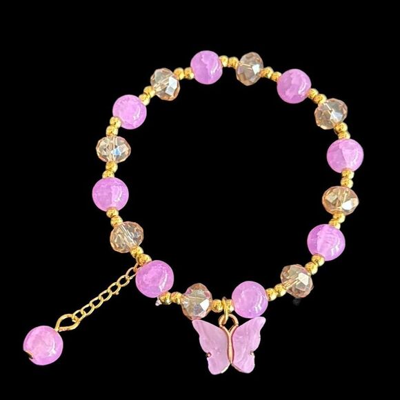 Sunset & Moonlight – Butterfly Beaded Stretch Bracelet Pair for Kids or Teens - Picture 5 of 8